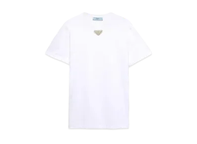 PRADA Women's Jersey T-Shirt with Embroidered Triangle "White"