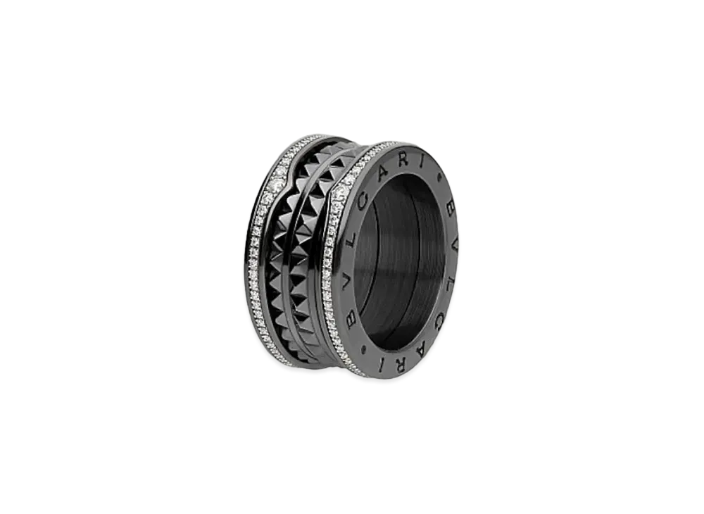 BVLGARI B Zero 1 Lock 4 Band Ring Pave Diamond Ceramic "Black Ceramic"