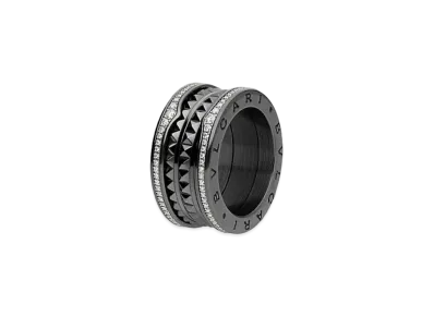 BVLGARI B Zero 1 Lock 4 Band Ring Pave Diamond Ceramic "Black Ceramic"