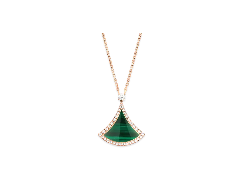 BVLGARI Divas' Dream Necklace With Pave Diamonds and Malachite "Pink Gold/Green"