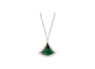 BVLGARI Divas' Dream Necklace With Pave Diamonds and Malachite "Pink Gold/Green"
