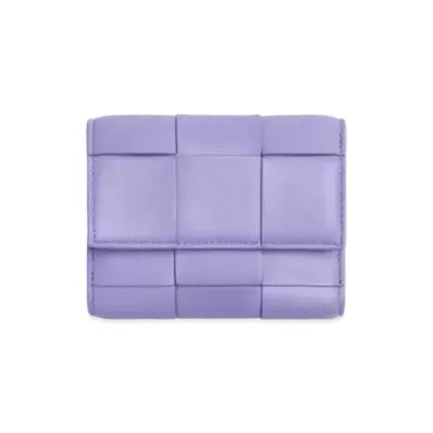 Bottega Veneta Casette Maxi Intrecciato Lambski Zip Trifold Wallet "Wisteria"
