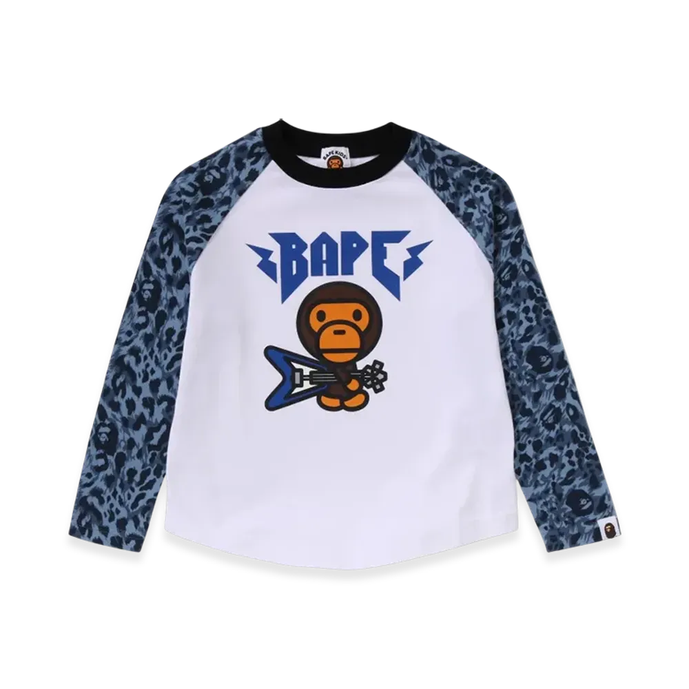 A BATHING APE Wild Leopard Pattern Baby Milo Raglan Ls Tee "White"