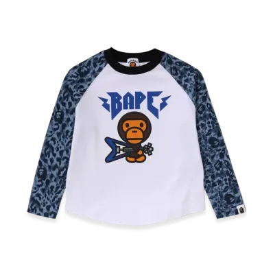 A BATHING APE Wild Leopard Pattern Baby Milo Raglan Ls Tee "White"
