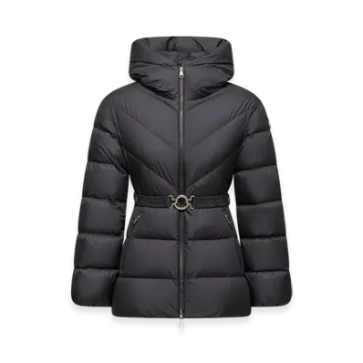 MONCLER Brosse Diagonal-Quilted Hooded Short Down Jacket "Black"