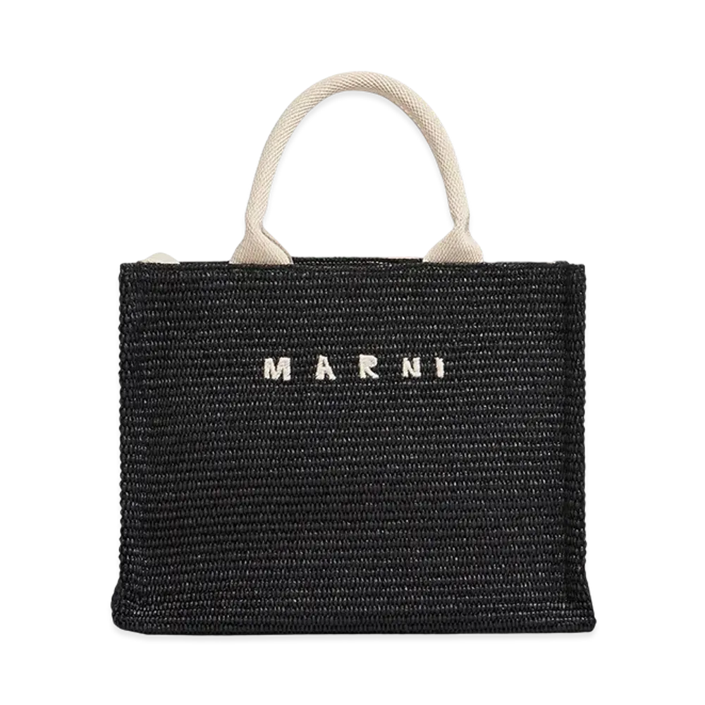 MARNI Small Tote Bag in Raffia Effect "Black"