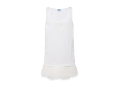 PRADA Women's Jersey Dress Feather Trim "White"