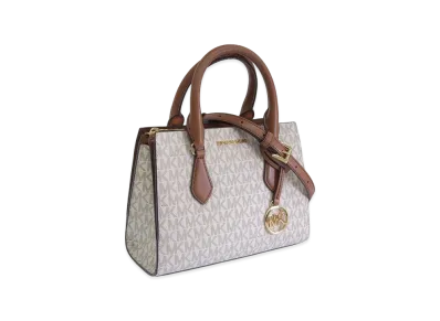 MICHAEL KORS Women's SM CZ Satchel "White/Brown"