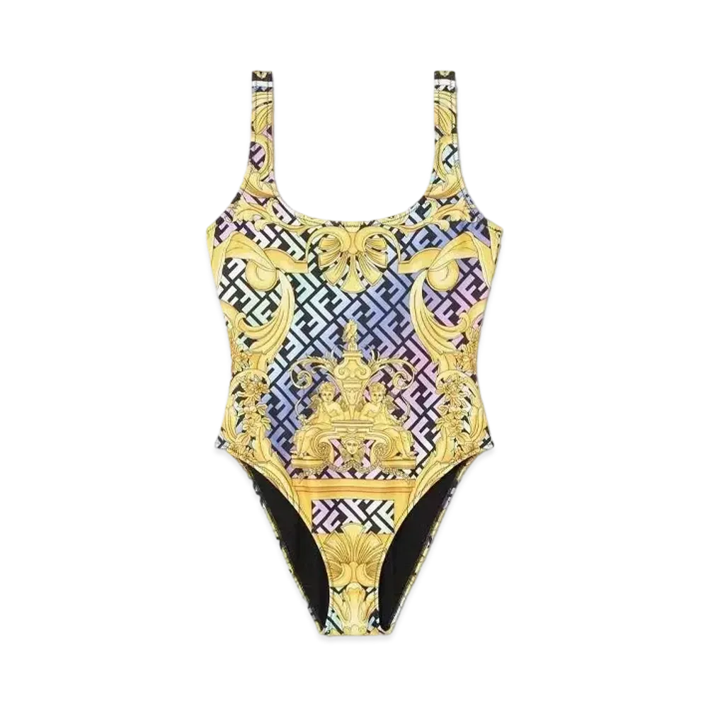 FENDI x Versace Fendace Gold Baroque One-Piece Swimsuit