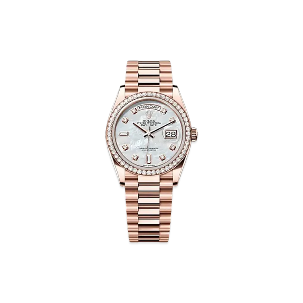 ROLEX Day-Date 36mm Everose Gold Diamond 128345RBR "White Mother-of-Pearl"