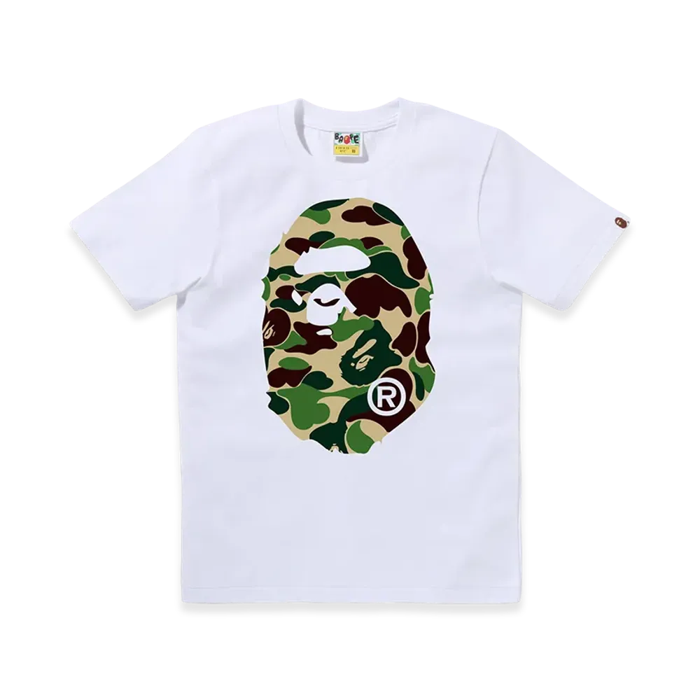 A BATHING APE Ladies Abc Camo Big Ape Head Tee "White/Green"