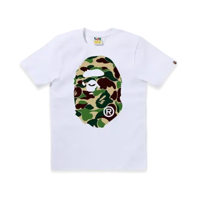 A BATHING APE Ladies Abc Camo Big Ape Head Tee "White/Green"