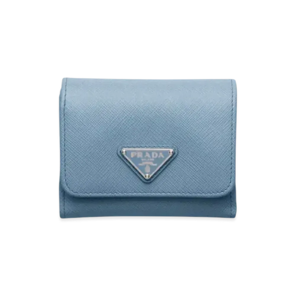 PRADA Small Saffiano Leather Wallet "Light Blue"