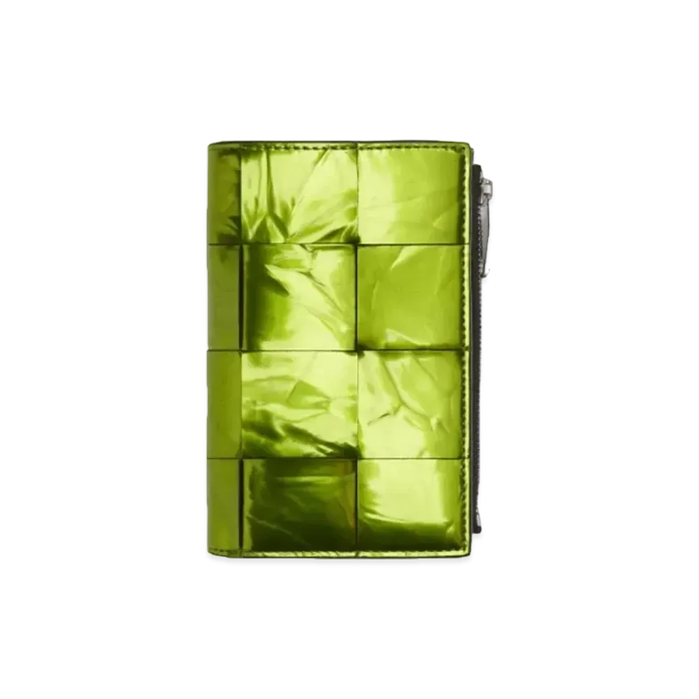 Bottega Veneta Casette Maxi Intrecciato Calfskin Medium Bi-fold Zip Wallet "Chlorophyll"