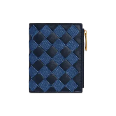 Bottega Veneta Intrecciato Small Bi-Fold Wallet "Abyss/Indigo"