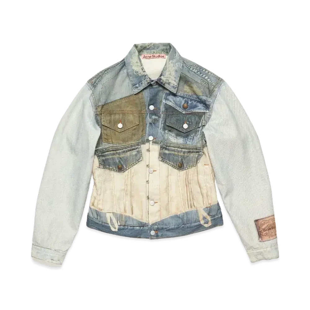 Acne Studios Printed Denim Jacket - Fitted Style "Mid Blue"