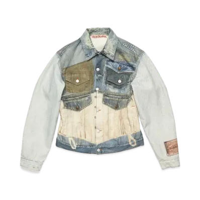 Acne Studios Printed Denim Jacket - Fitted Style "Mid Blue"