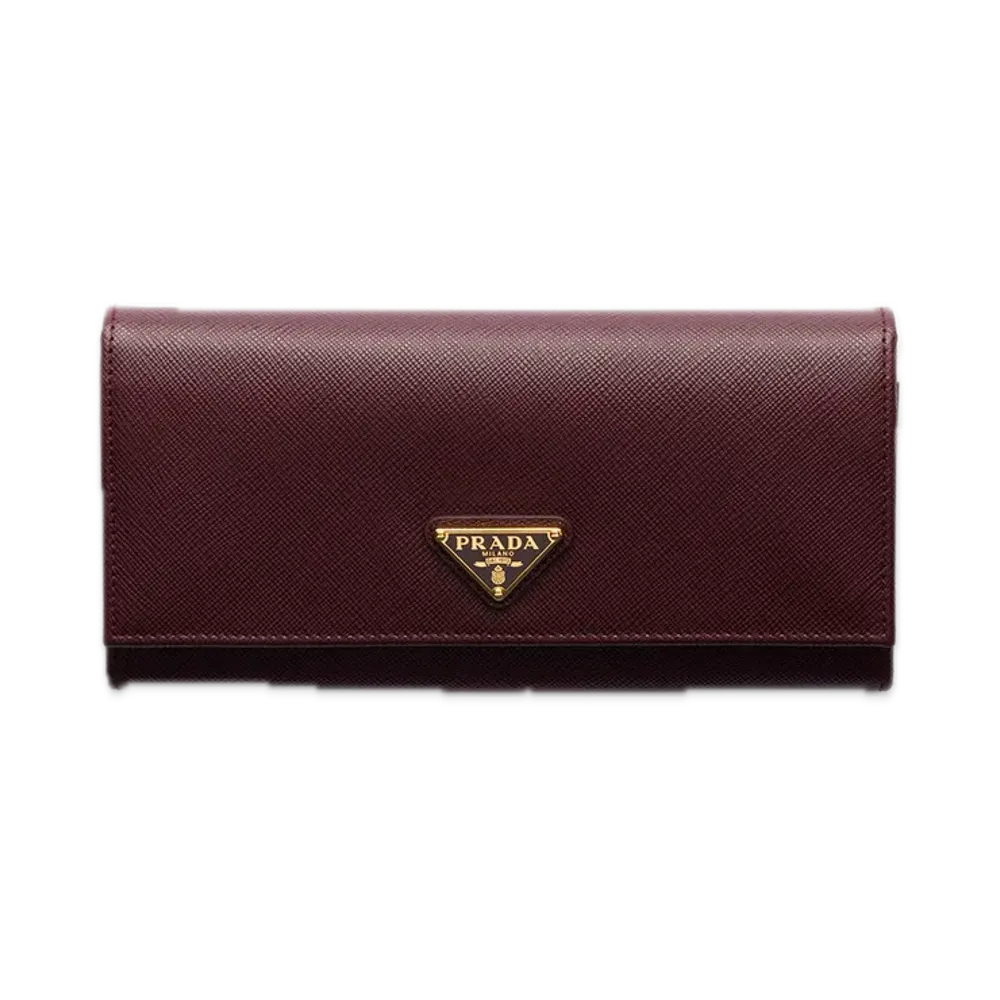 PRADA Saffiano Triangle Long Wallet "Bordeaux"