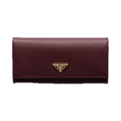 PRADA Saffiano Triangle Long Wallet "Bordeaux"