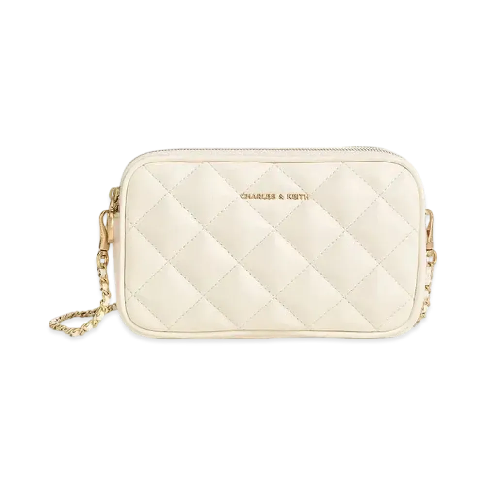 CHARLES & KEITH Mini Up Hula Quilted Boxy Bag "Cream"