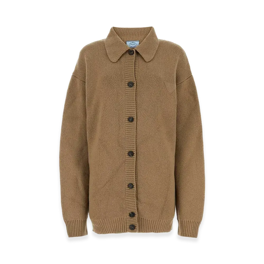 PRADA Women's Biscuit Cashmere Cardigan "Camel"