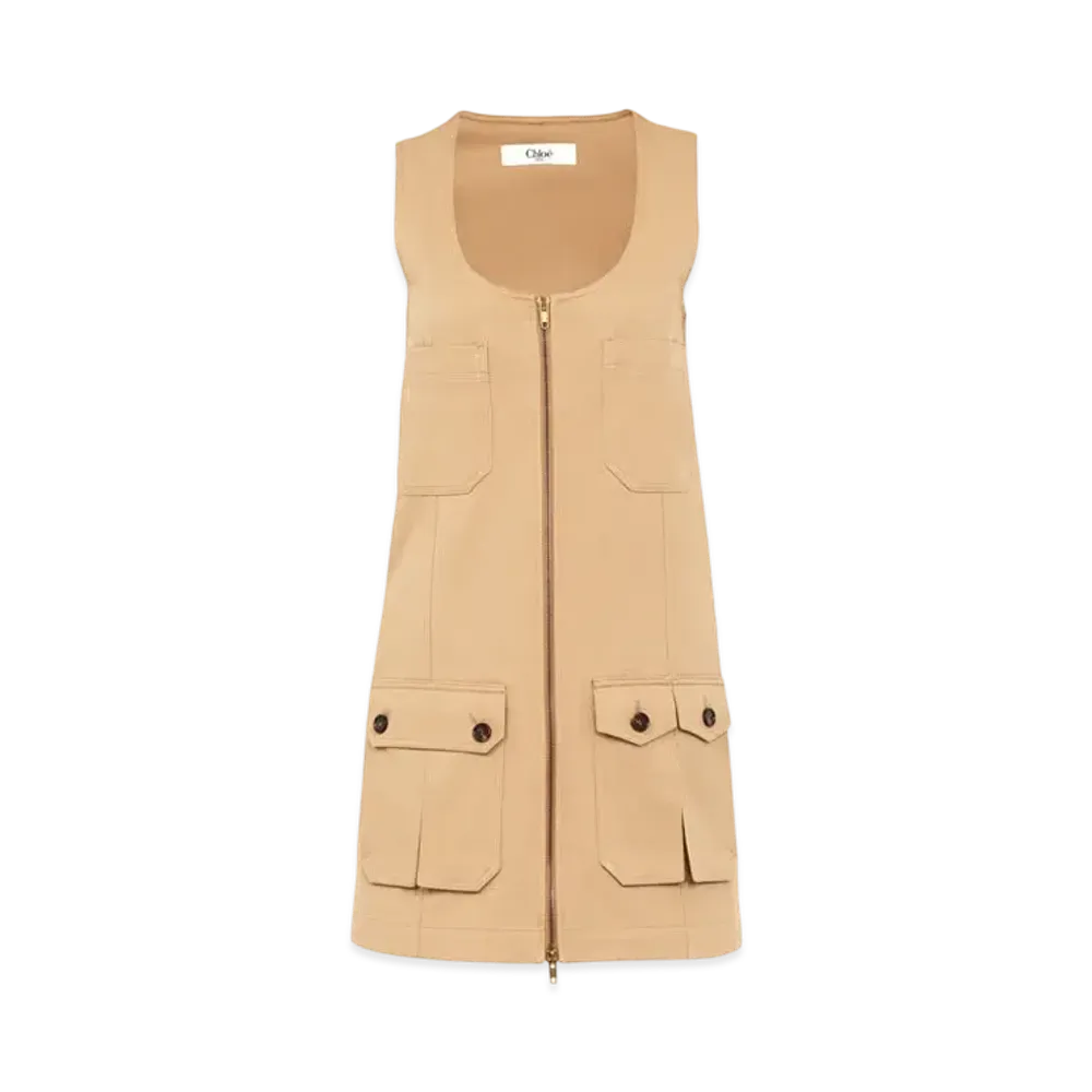 Chloe Saharienne Dress In Cotton Gabardine "Worn Brown"
