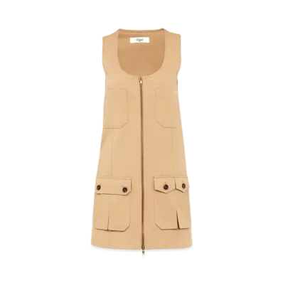 Chloe Saharienne Dress In Cotton Gabardine "Worn Brown"