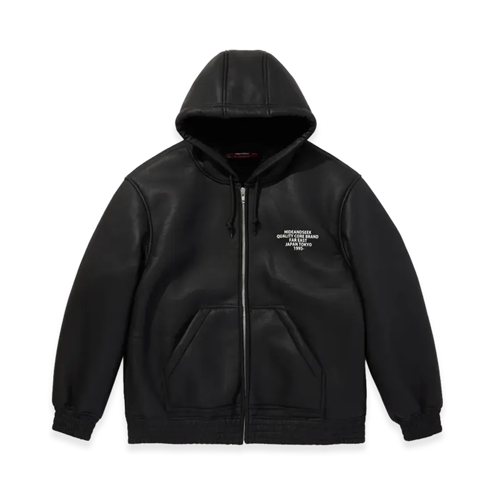 Hide and Seek PU Leather Boa Hooded Jacket "Black"