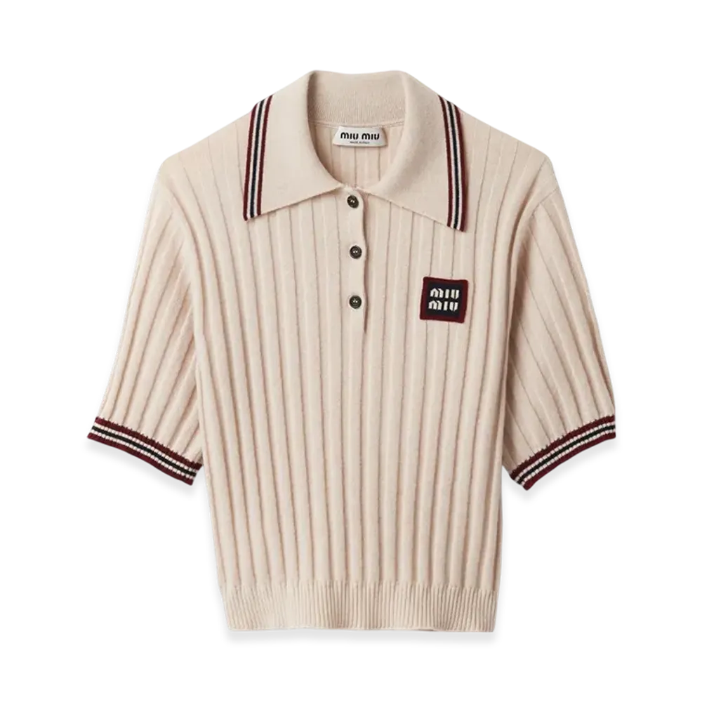 MIU MIU Women's Cashmere Knit Polo Shirt "Natural"