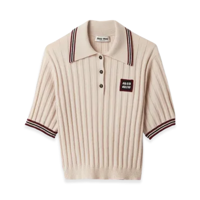MIU MIU Women's Cashmere Knit Polo Shirt "Natural"