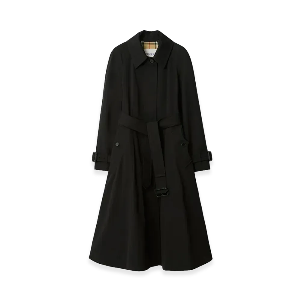 Burberry Women's Long Gabardine Ellingham Fit & Flare Car Coat "Black"