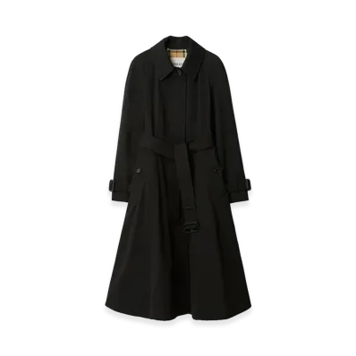 Burberry Women's Long Gabardine Ellingham Fit & Flare Car Coat "Black"
