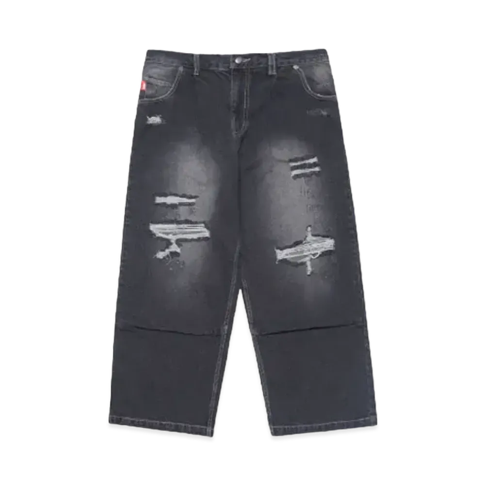 9090 King Logo Damage Buggy Denim "Black"