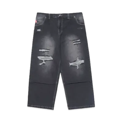 9090 King Logo Damage Buggy Denim "Black"