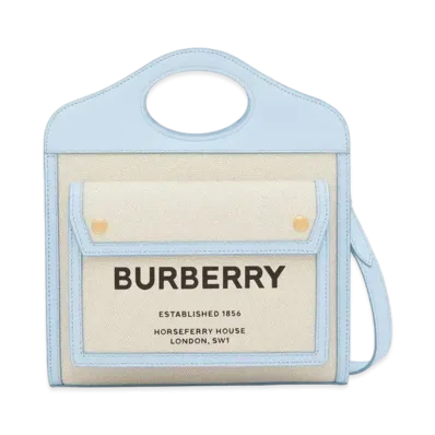 Burberry Mini Two Tone Canvasleather Pocket Bag "Natural/Pale Blue"
