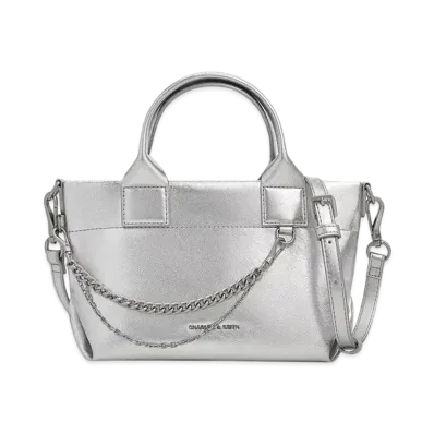 CHARLES & KEITH Atwood Crinkle Effect Chain Embellished Tote Bag "Silver"