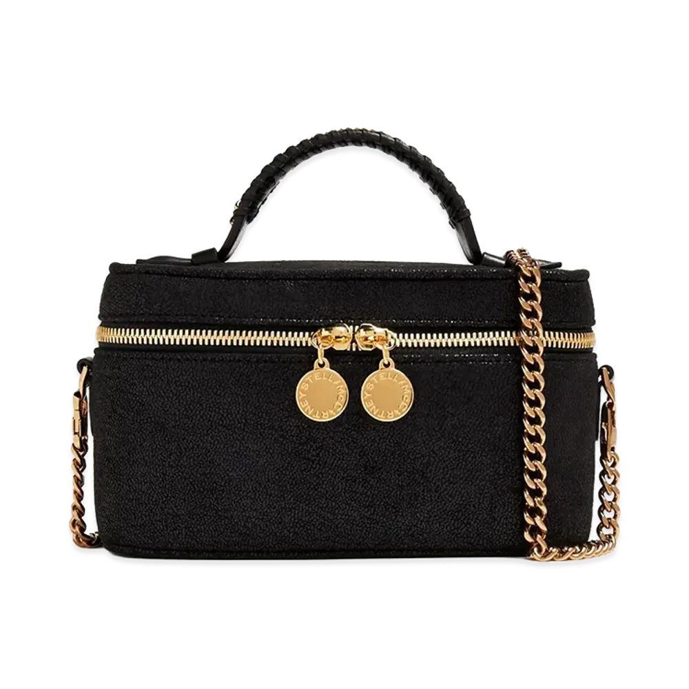 STELLA McCARTNEY Women's Chain Falabella Cosmetic Case "Black/Gold"