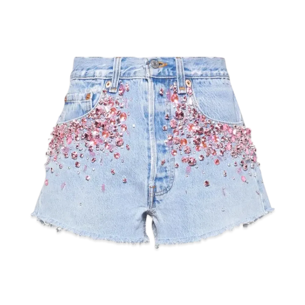 MIU MIU Women's x Levi's Crystal Denim Shorts "Blue"