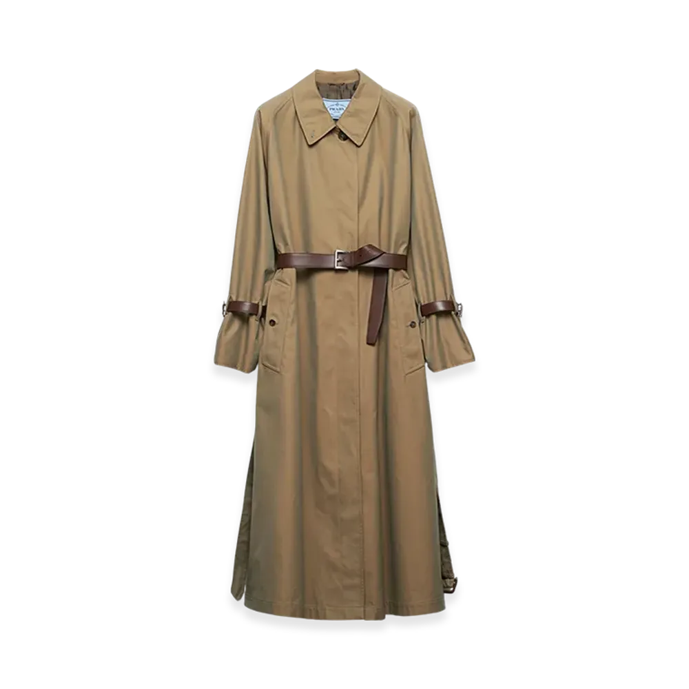 PRADA Women's Single Breasted Cotton Twill Trench Coat "Olive Green"
