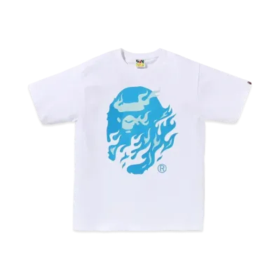 A BATHING APE Flame Ape Head Tee "White/Blue"
