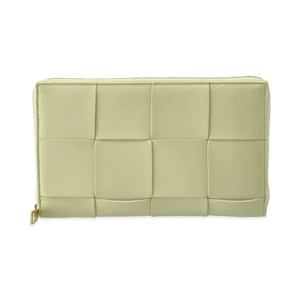 Bottega Veneta Casette Maxi Intrecciato Lambskin Calfskin Bi-fold Zip Around Wallet "Lemon Washed"