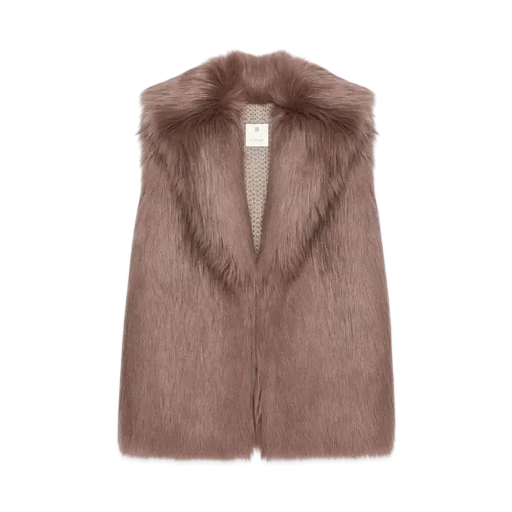 GIVENCHY Sleeveless Jacket In Faux Fur and Knit "Medium Brown"