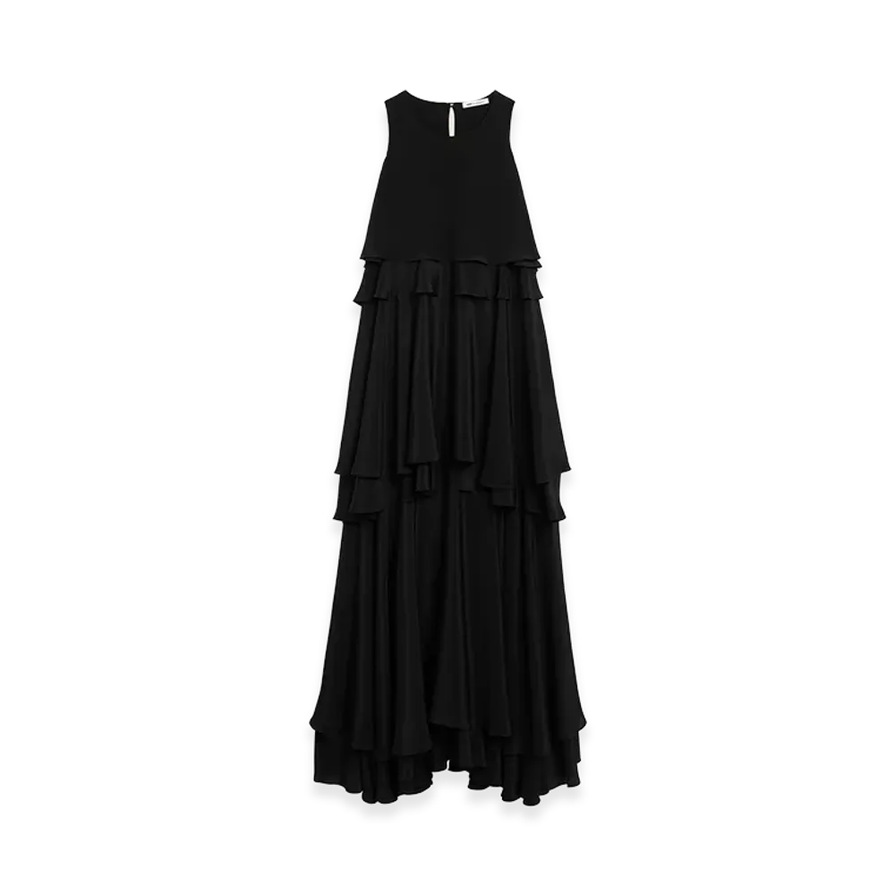 AMI PARIS Blended Silk Long Dress With Ruffles "Black"