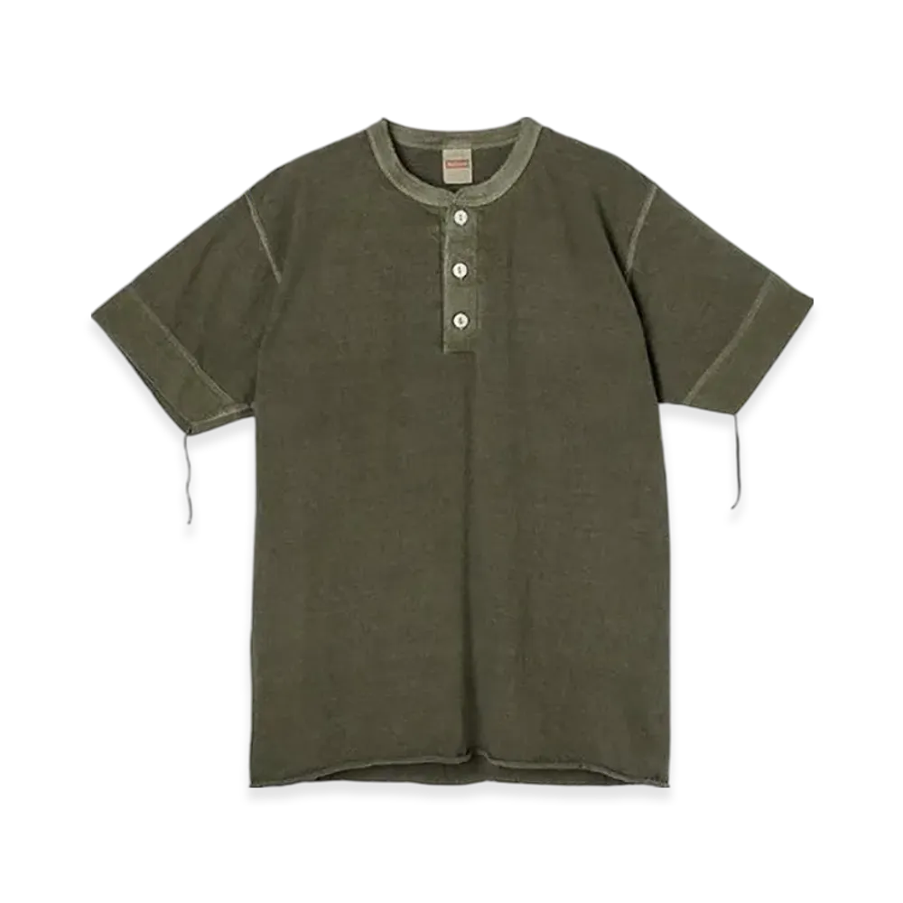 Healthknit Pigment-dyed Henley Neck Short Sleeve T-Shirt "Olive"