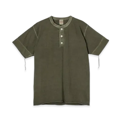 Healthknit Pigment-dyed Henley Neck Short Sleeve T-Shirt "Olive"