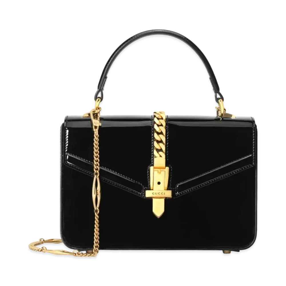 GUCCI Sylvie 1969 Patent Leather Mini Top Handle Bag "Black Patent"