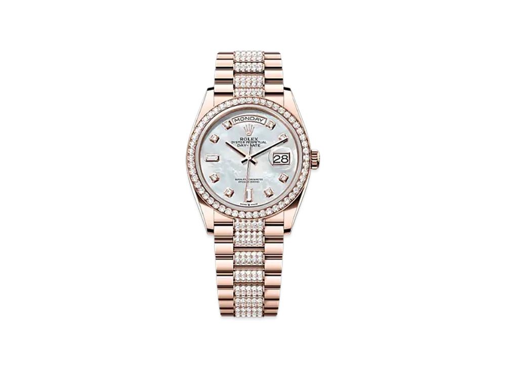 ROLEX Day-Date 36mm Everose Gold Diamond 128345RBR "White Mother-of-Pearl"