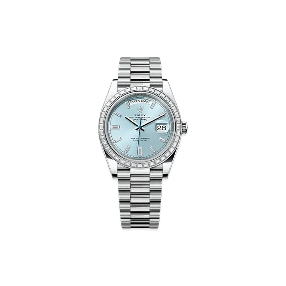 ROLEX Day-Date 40mm Platinum Diamond 228396TBR "Ice Blue"