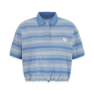 PRADA Women's Cropped Striped Polo Shirt "Lightblue"