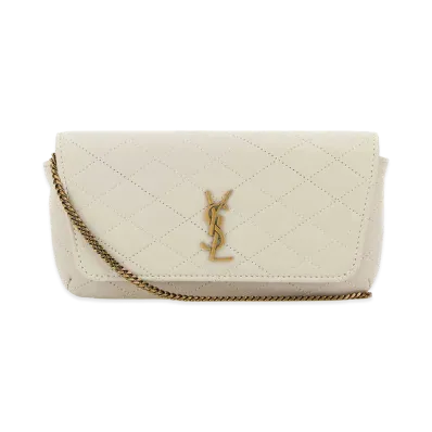 Saint Laurent Women's Ivory Nappa Leather Gaby Phone Holder "White"
